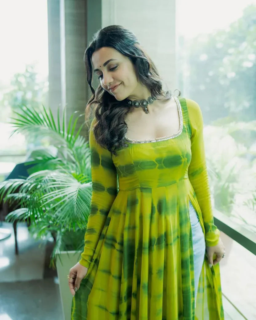 Simple Georgette Kurti With Real Mirror Work Lace Border