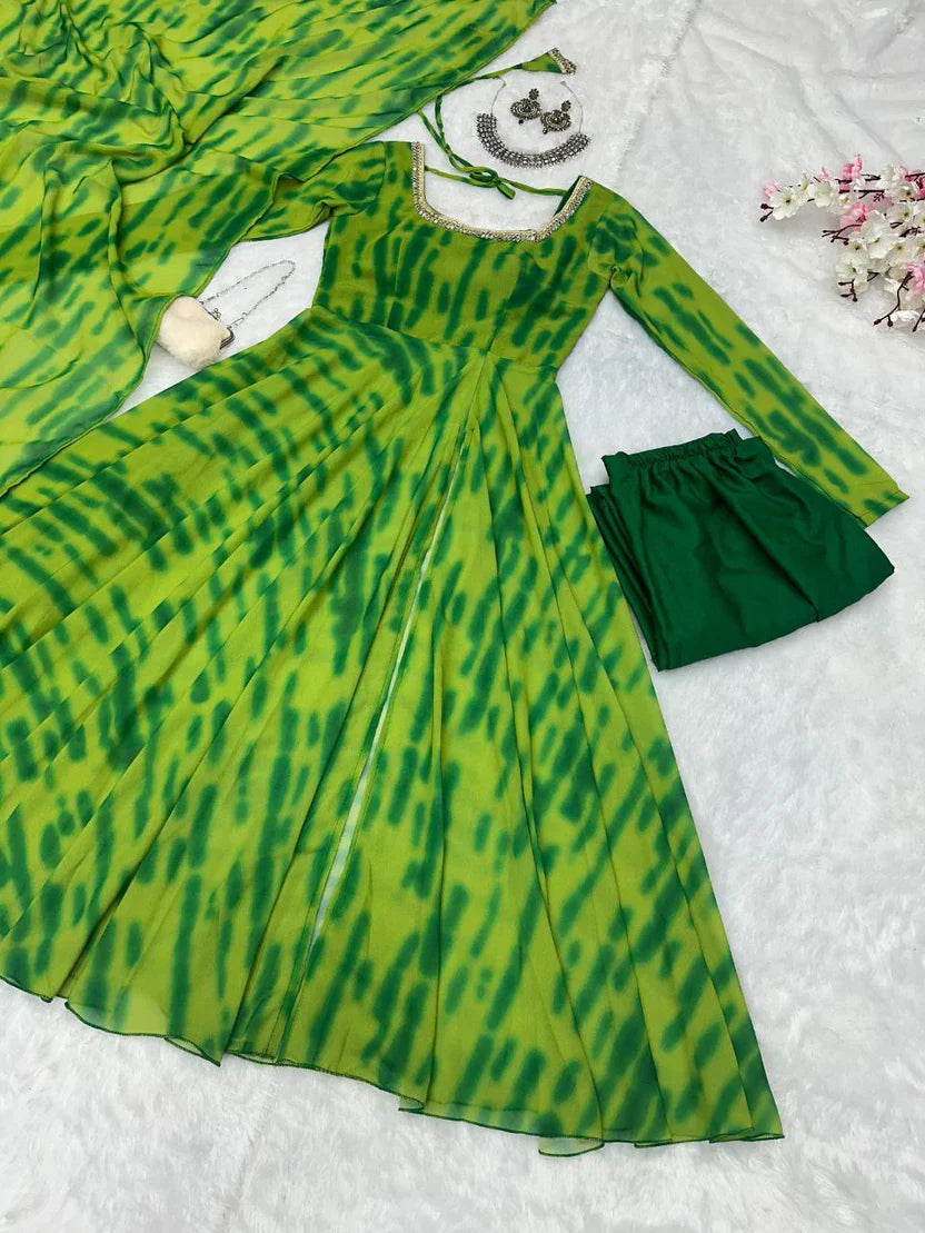 Simple Georgette Kurti With Real Mirror Work Lace Border