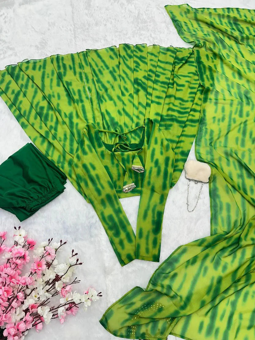 Simple Georgette Kurti With Real Mirror Work Lace Border