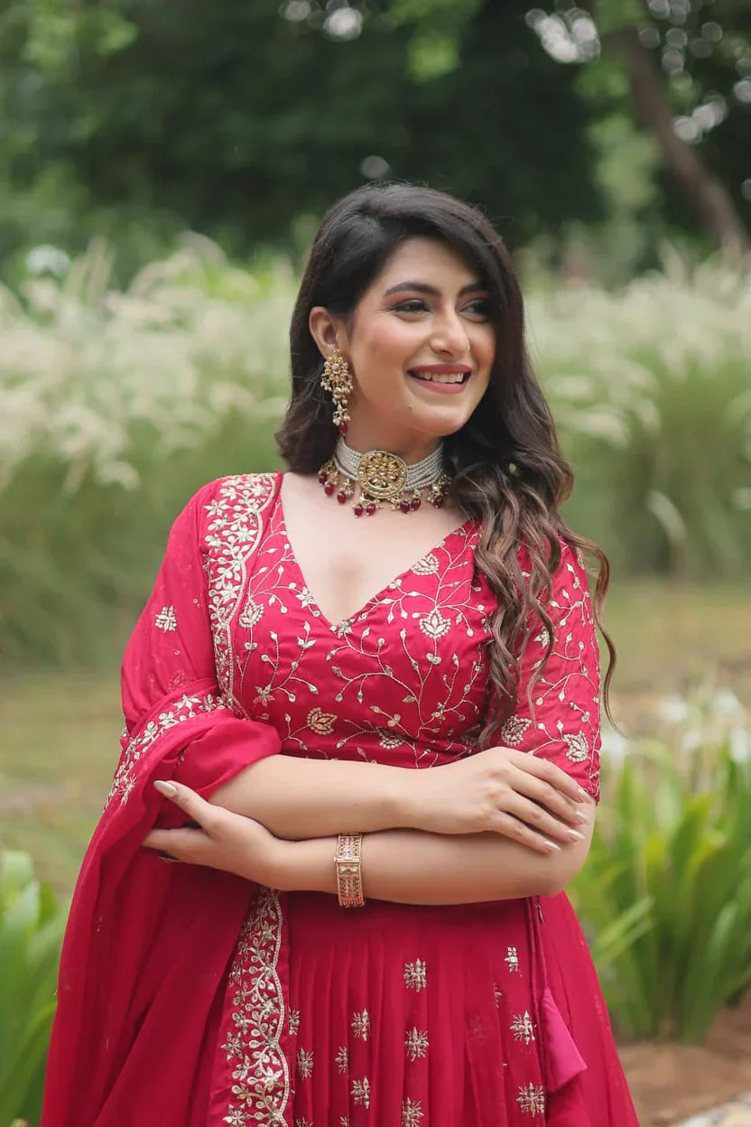 Red Rangoli Silk With Heavy Sequence And Thread Embroidery Work Lehenga Choli