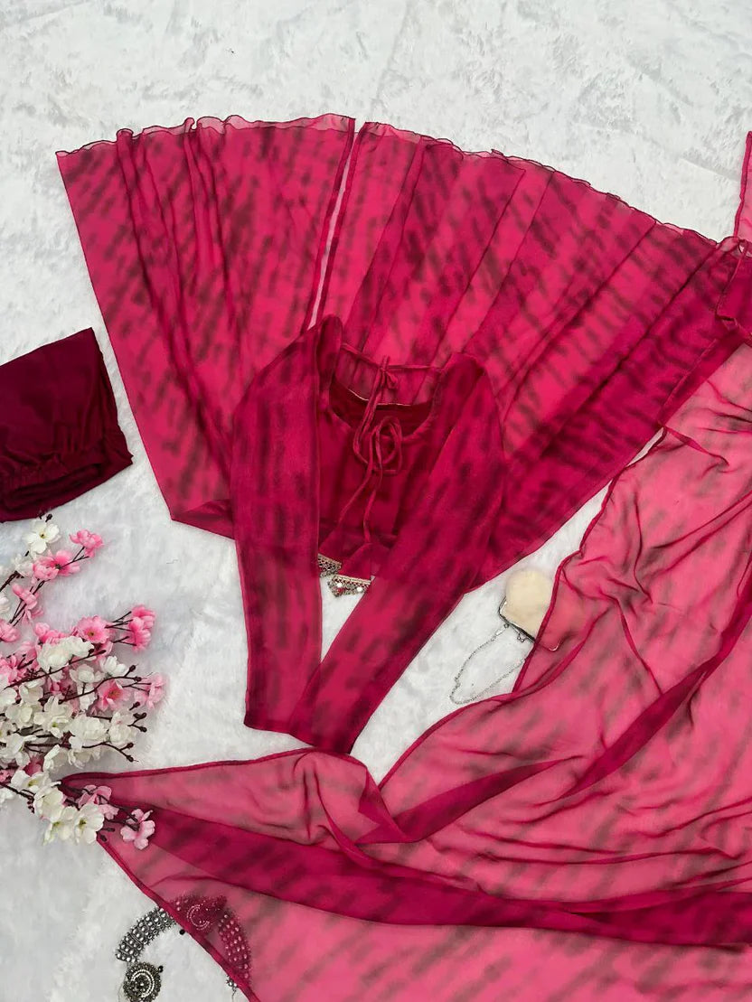 Simple Georgette Kurti With Real Mirror Work Lace Border