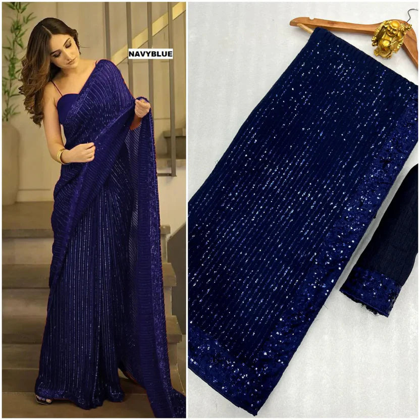 Sequence Embroidery Work Party Wear Saree